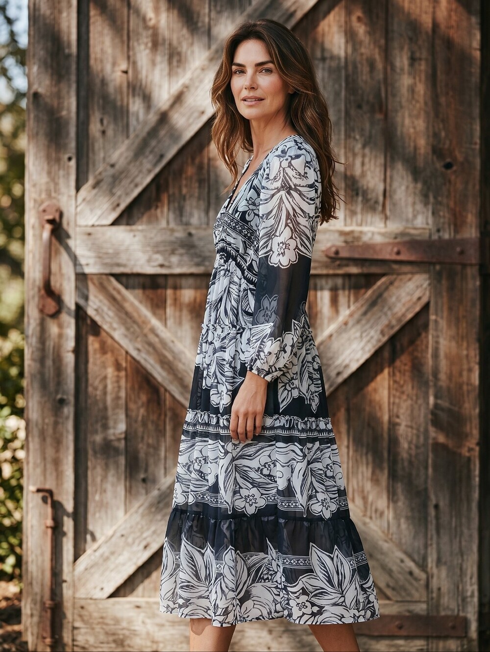Anthropologie Vineet Bahl Floral V-Neck Tiered Maxi Dress